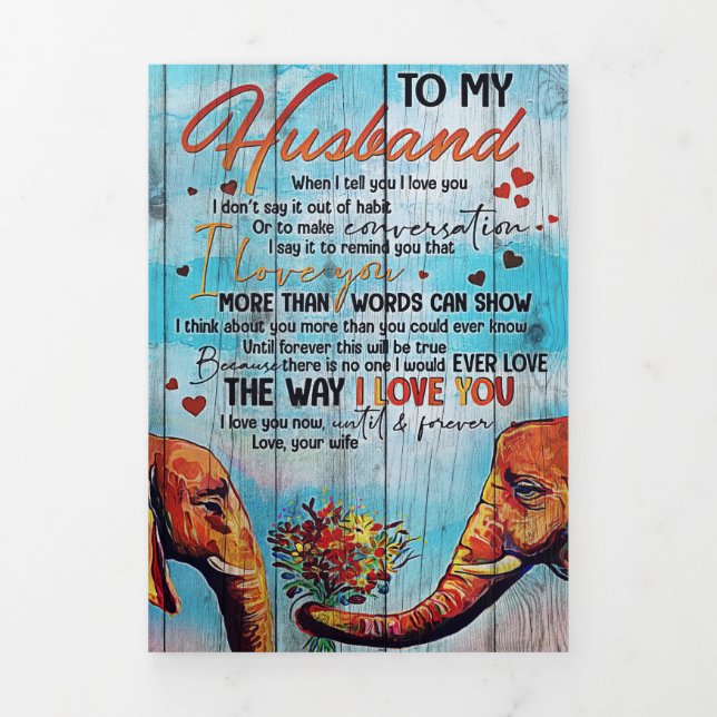 Husband To My Husband Elephant Tri-Fold Holiday Card (Cover)