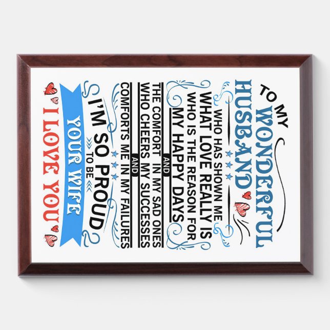 Husband To My Wonderful Husband Award Plaque (Horizontal)