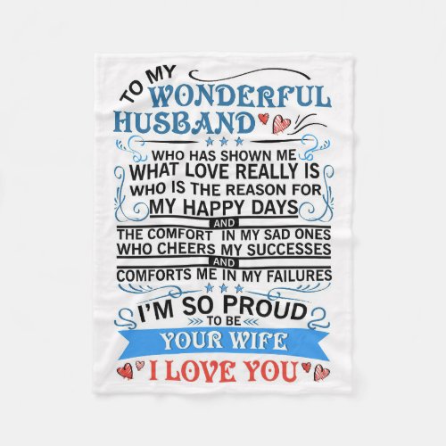 Husband To My Wonderful Husband Fleece Blanket