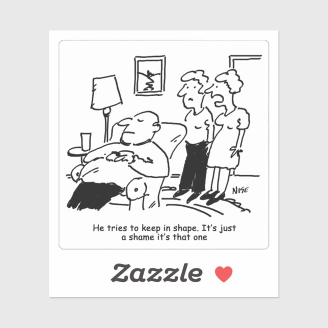 Husband Tries to Keep in Shape Cartoon. Sticker (Sheet)