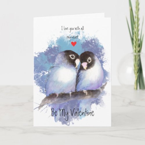 Husband Valentine Love Blue Lovebirds Bird Art Holiday Card