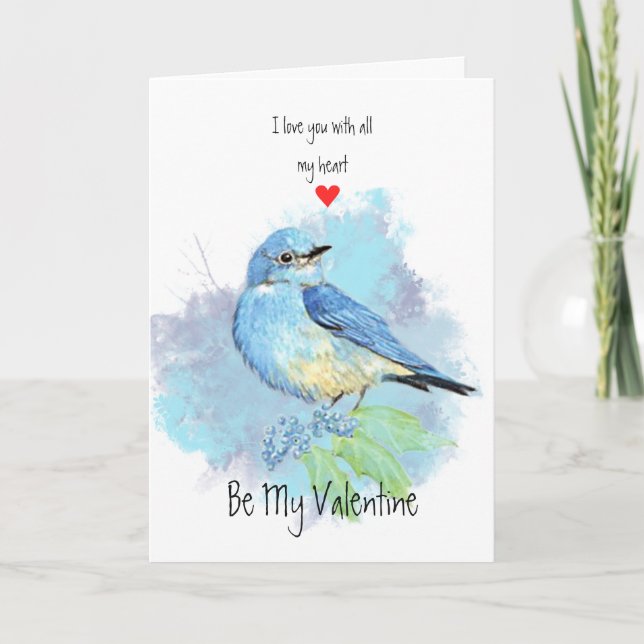 Husband Valentine Love Bluebird Bird Art Holiday Card (Front)