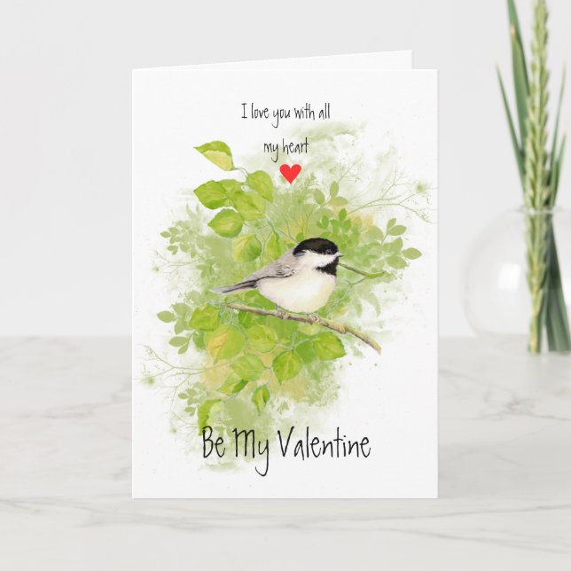 Husband Valentine Love Chickadee Poplar Bird Art Holiday Card (Front)