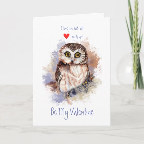 Husband Valentine Love Heart Cute Owl Bird Holiday Card