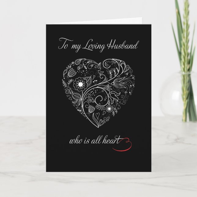 Husband Valentine’s Day White Heart on Black Holiday Card (Front)