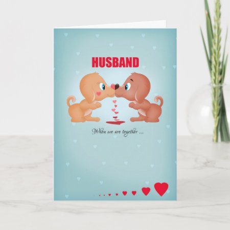 Husband Valentine's Day Kissing Dogs And Hearts Holiday Card