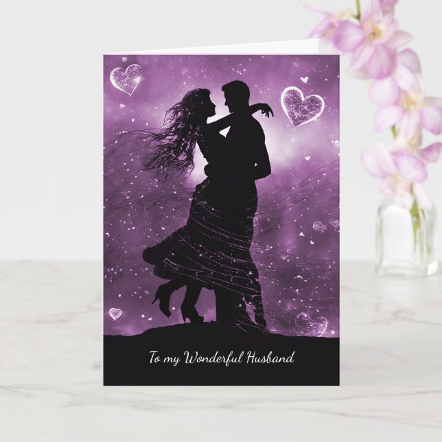 Husband Valentines Day with Silhouetted Couple He Card (Orchid)