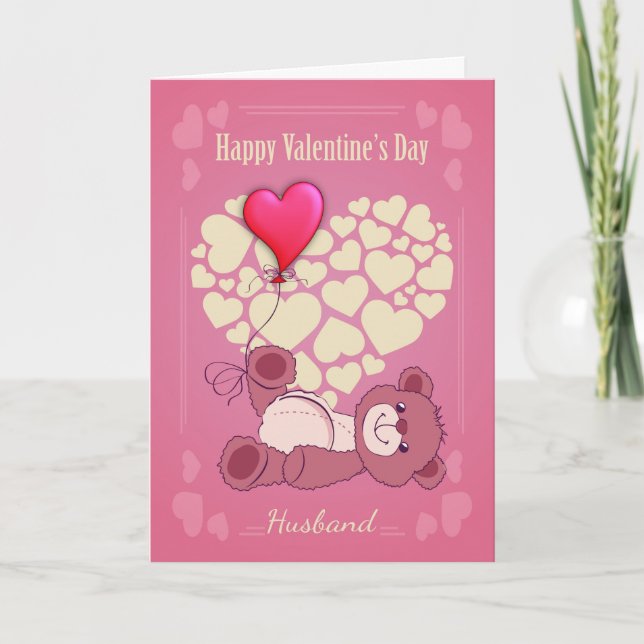 Husband, Valentine's Day With Teddy Bear And Heart Holiday Card (Front)
