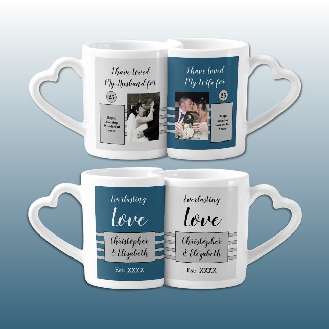 Husband Wife 25th anniversary photos blue Coffee Mug Set (Creator Uploaded)