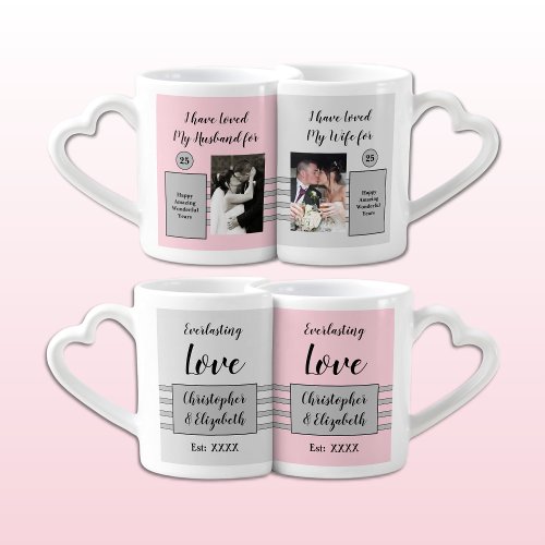 Husband Wife 25th anniversary photos pink Coffee Mug Set