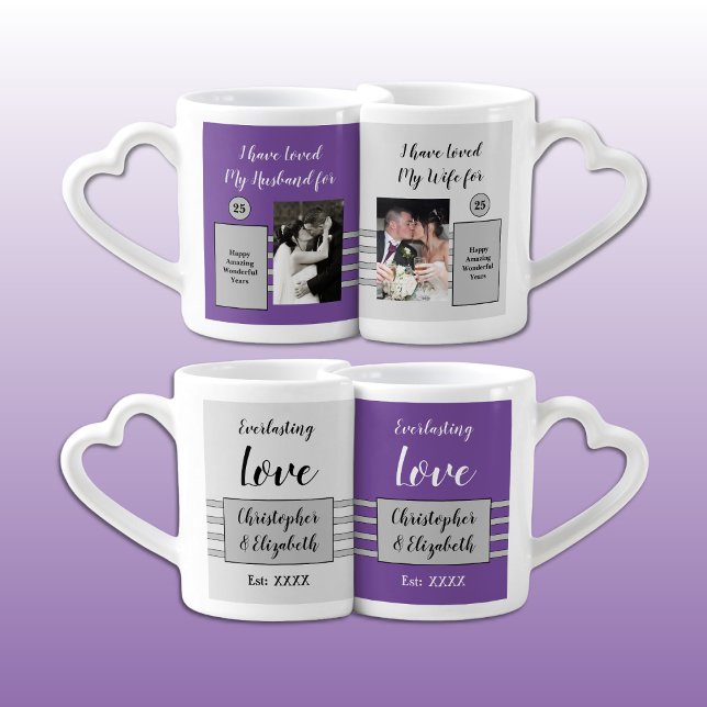 Husband Wife 25th anniversary photos purple Coffee Mug Set (Creator Uploaded)