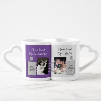 Husband Wife 25th wedding anniversary photos plum Coffee Mug Set