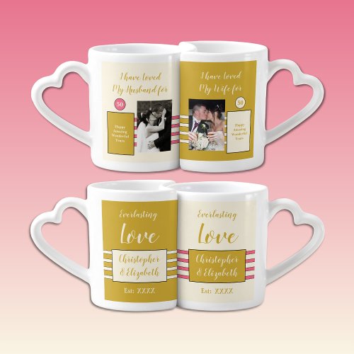 Husband Wife 50th wedding anniversary photos pink Coffee Mug Set