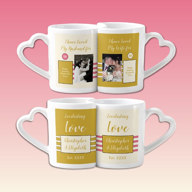 Husband Wife 50th wedding anniversary photos pink Coffee Mug Set (Creator Uploaded)