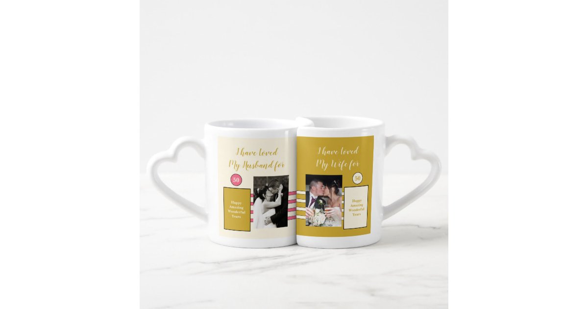 Husband Wife 50th wedding anniversary photos pink Coffee Mug Set ...