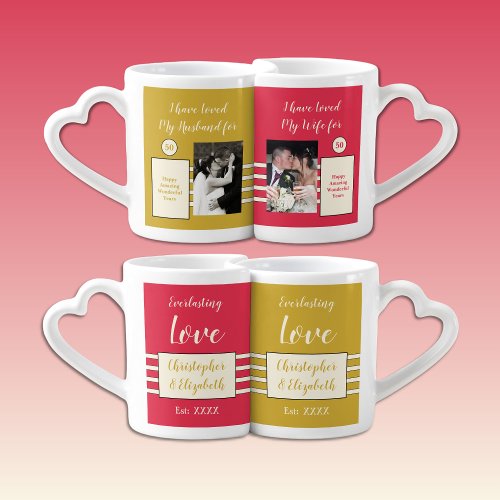 Husband Wife 50th wedding anniversary photos red Coffee Mug Set