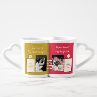 Husband Wife 50th wedding anniversary photos red Coffee Mug Set