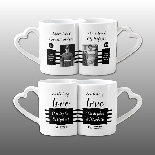 Husband Wife 60th wedding anniversary photos black Coffee Mug Set