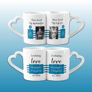 Husband Wife 60th wedding anniversary photos blue Coffee Mug Set