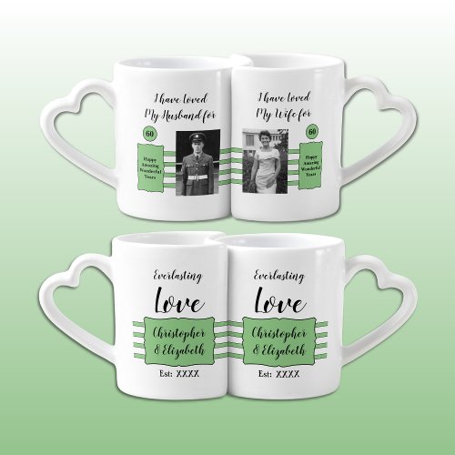 Husband Wife 60th wedding anniversary photos green Coffee Mug Set