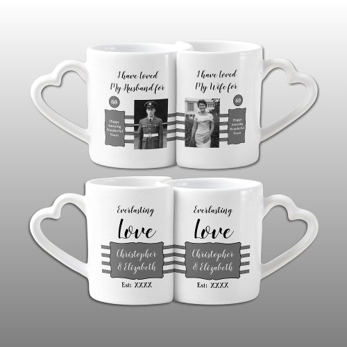 Husband Wife 60th wedding anniversary photos grey Coffee Mug Set