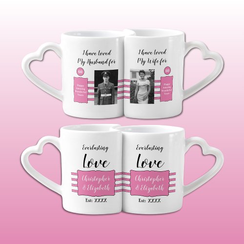 Husband Wife 60th wedding anniversary photos pink Coffee Mug Set