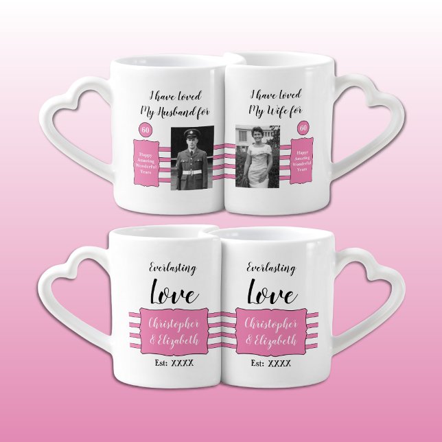 Husband Wife 60th wedding anniversary photos pink Coffee Mug Set (Creator Uploaded)