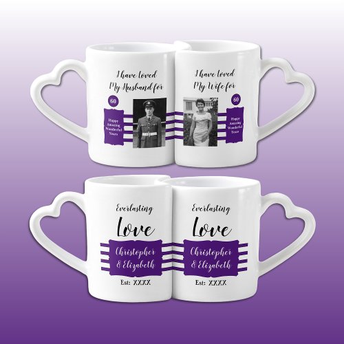 Husband Wife 60th wedding anniversary photos plum Coffee Mug Set