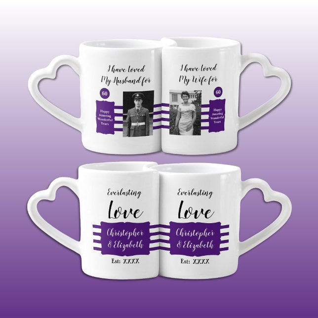 Husband Wife 60th wedding anniversary photos plum Coffee Mug Set (Creator Uploaded)