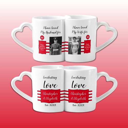 Husband Wife 60th wedding anniversary photos red Coffee Mug Set