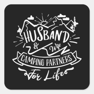 husband & wife camping partners for life square sticker