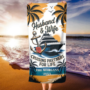 Husband + Wife Cruising Partners for Life Custom Beach Towel