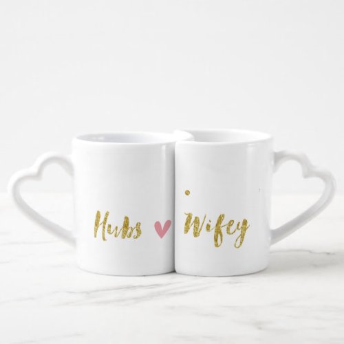 Husband  Wife Gold Script Wedding Coffee Mug Set