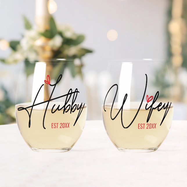 Husband & Wifey Couples Personalized Stemless Wine Glass (Insitu (Wedding))