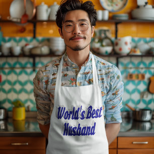 Husband with blue text long apron