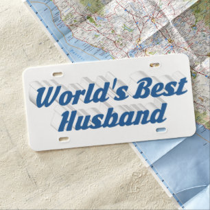Husband with sea blue text license plate