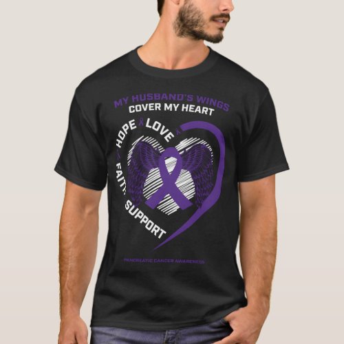 HusbandS Wings Cover My He Pancreatic Cancer T_Shirt