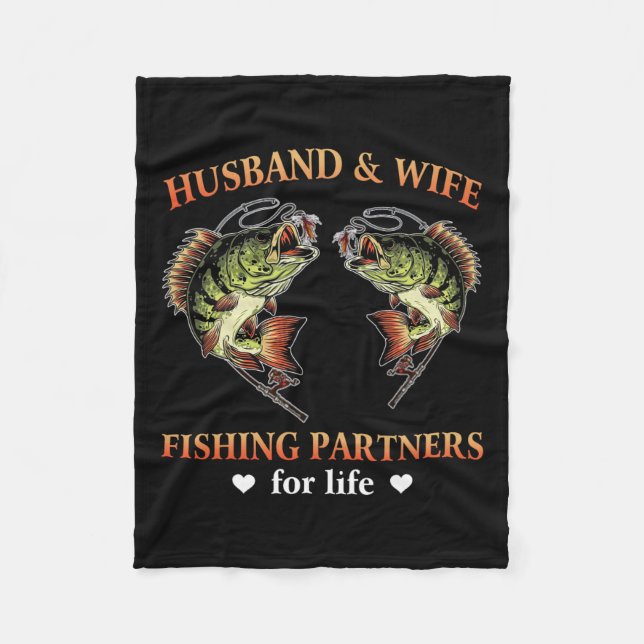 Husbynd And Wife Fishing Partners For Life Funny F Fleece Blanket (Front)