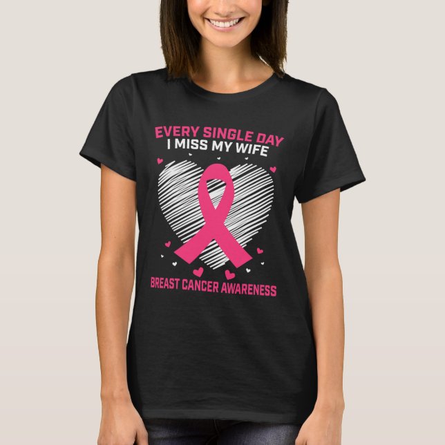 Husbynd Men I Miss My Wife Pink Breast Cancer Awar T-Shirt (Front)