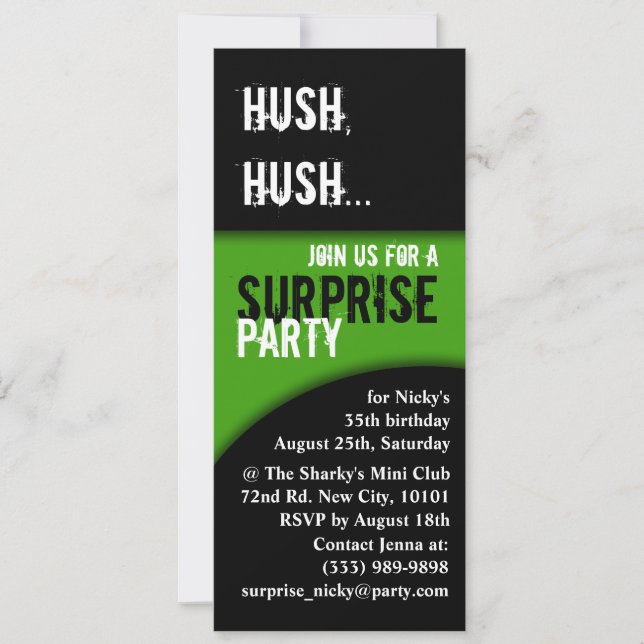 hush, hush birthday surprise invitation (Front)