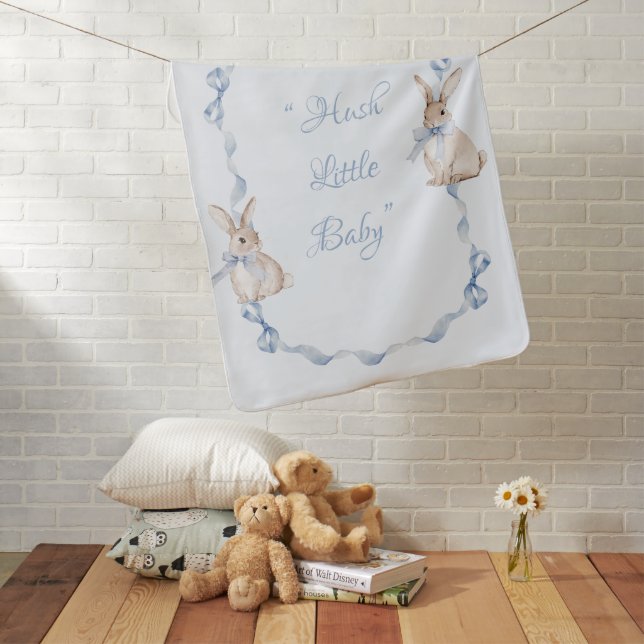 Hush Little Baby Blue Bunny  Baby Blanket (In Situ)