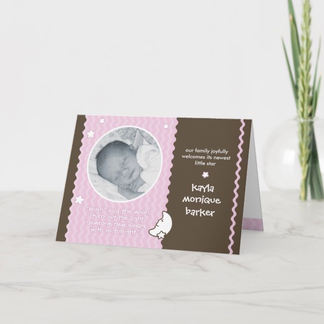 Hush Said the Moon Birth Announcement - Pink (Front)