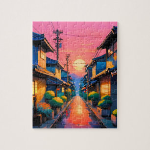 Hushed Streets, Warm Glows on Japanese Street Jigsaw Puzzle
