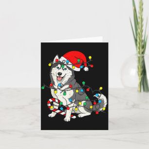 Huskey Dog Christmas Lights Santa Pajama Xmas Pet Card