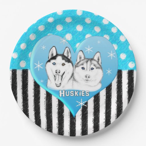 Huskies blue pattern paper plates