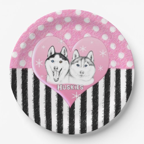 Huskies pink pattern paper plates