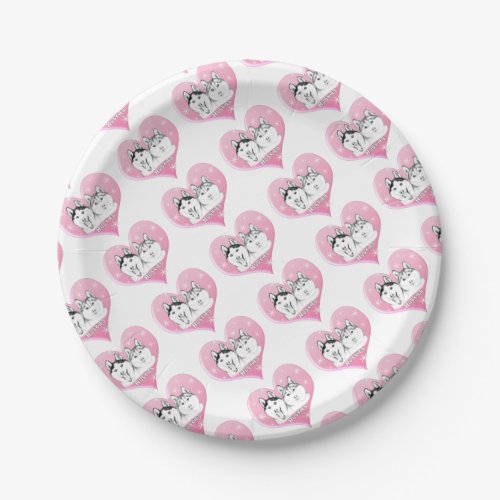 Huskies Snow Pink Paper Plates