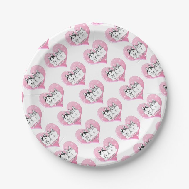 Huskies Snow Pink Paper Plates (Front)