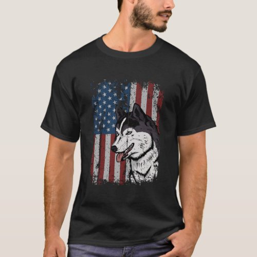 Husky American Flag Patriotic Siberian Husky Owner T_Shirt