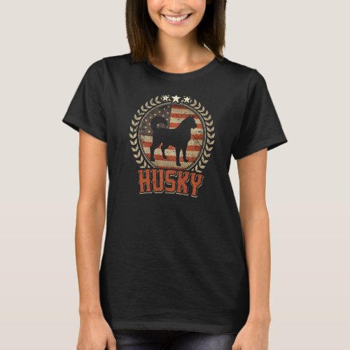 Husky American Flag  Usa Patriotic Dog T_Shirt